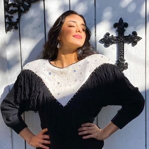 80’s Vintage Fringe Jeweled Sweater Bonnie & Bill By Holly
